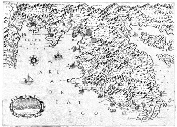 Istria Sotto il dominio Veneto fra li dui Colfi Trigestino, et Quarner como meza isola del mare Adriatico posta da Istro fiume etc.,