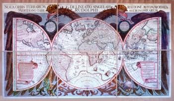 Noua Orbis Terrarum delineatio singulari ratione accommodata meridiano tabb,Rudolphi astronomicarum