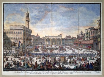 Veduta del Palazzo Vecchio del P.D. della Loggia, e della Piazza con la Festa degli Omaggi ….